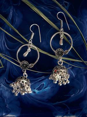 Zerokaata Floral Oxidized Silver Jhumki Balis 1