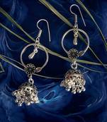 Zerokaata Floral Oxidized Silver Jhumki Balis