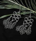 Zerokaata Long Oxidized Silver Patterned Earrings