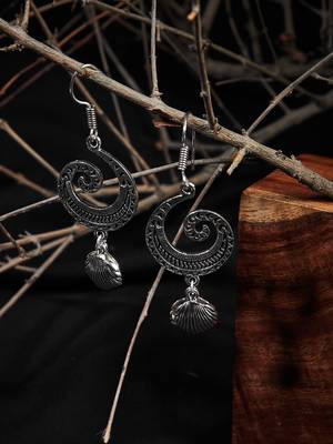 Zerokaata Spiral Oxidized Silver Earrings 1