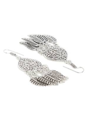 Zerokaata Leafy Oxidized Silver Earrings 3
