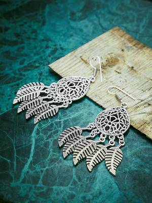 Zerokaata Leafy Oxidized Silver Earrings 1
