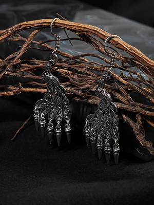 Zerokaata Oxidized Silver Peacock Earrings 1