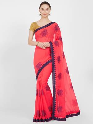Red embroidered art silk saree with blouse 1
