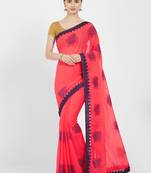 Red embroidered art silk saree with blouse