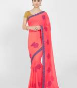 Peach embroidered art silk saree with blouse