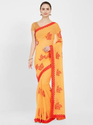 Yellow embroidered art silk saree with blouse 1