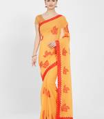 Yellow embroidered art silk saree with blouse