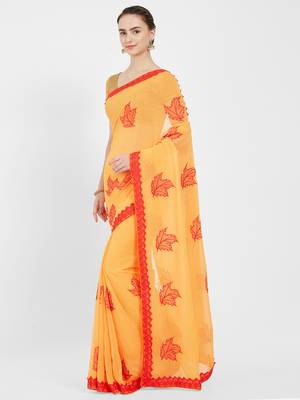 Yellow embroidered art silk saree with blouse 2