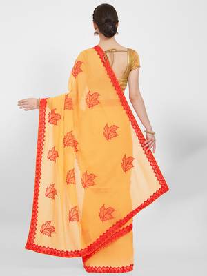 Yellow embroidered art silk saree with blouse 3