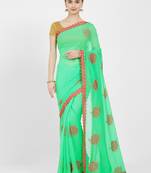Green embroidered art silk saree with blouse