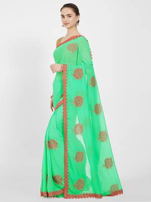 Green embroidered art silk saree with blouse 2