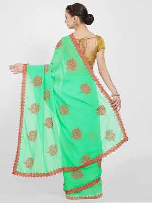 Green embroidered art silk saree with blouse 3