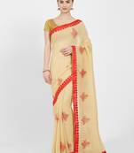 Beige embroidered art silk saree with blouse