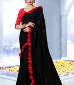 Black plain georgette saree with blouse