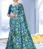 Parrot green printed silk saree with blouse
