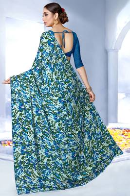 Parrot green printed silk saree with blouse 2