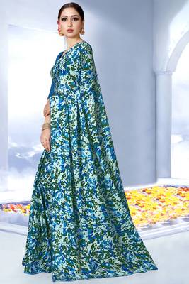 Parrot green printed silk saree with blouse 3