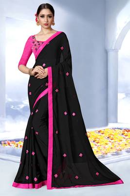 Black embroidered georgette saree with blouse 1