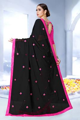 Black embroidered georgette saree with blouse 2