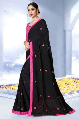 Black embroidered georgette saree with blouse 3