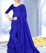 Blue plain georgette saree with blouse