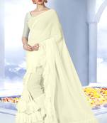 Off white plain georgette saree with blouse