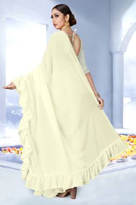 Off white plain georgette saree with blouse 2
