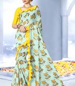 Parrot green printed georgette saree with blouse