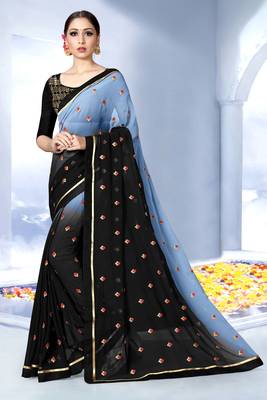 Grey embroidered georgette saree with blouse 1