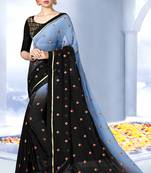 Grey embroidered georgette saree with blouse