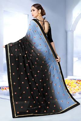 Grey embroidered georgette saree with blouse 2