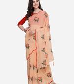 Peach embroidered georgette saree with blouse