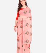 Pink embroidered georgette saree with blouse