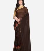 Coffee embroidered georgette saree with blouse