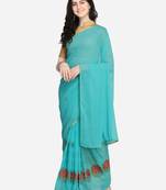 Sea green embroidered georgette saree with blouse