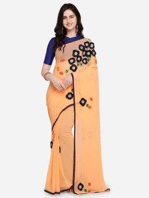 Orange embroidered georgette saree with blouse 1