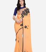 Orange embroidered georgette saree with blouse