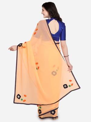 Orange embroidered georgette saree with blouse 2