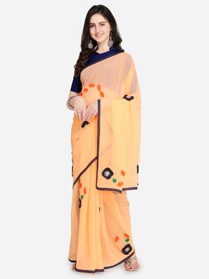 Orange embroidered georgette saree with blouse 3