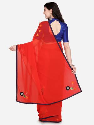 Red embroidered georgette saree with blouse 2