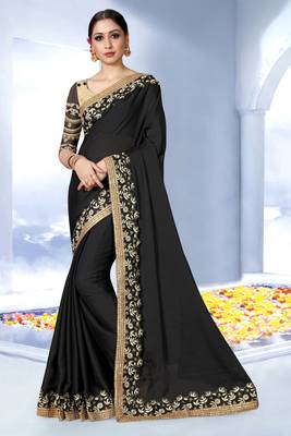Black embroidered art silk saree with blouse 1