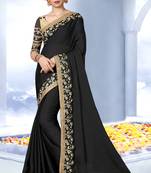 Black embroidered art silk saree with blouse