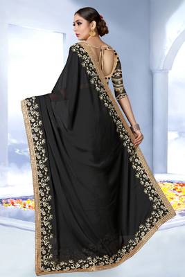 Black embroidered art silk saree with blouse 2