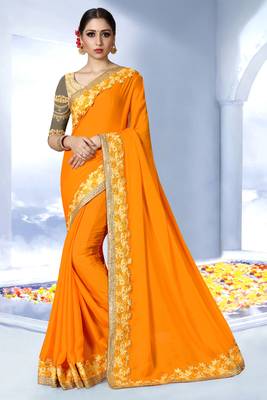 Orange embroidered art silk saree with blouse 1