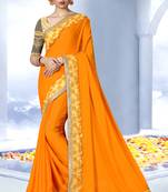 Orange embroidered art silk saree with blouse