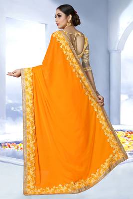 Orange embroidered art silk saree with blouse 2