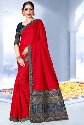 Black embroidered silk blend saree with blouse 1