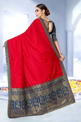 Black embroidered silk blend saree with blouse 2