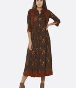 Brown printed rayon kurtas-and-kurtis